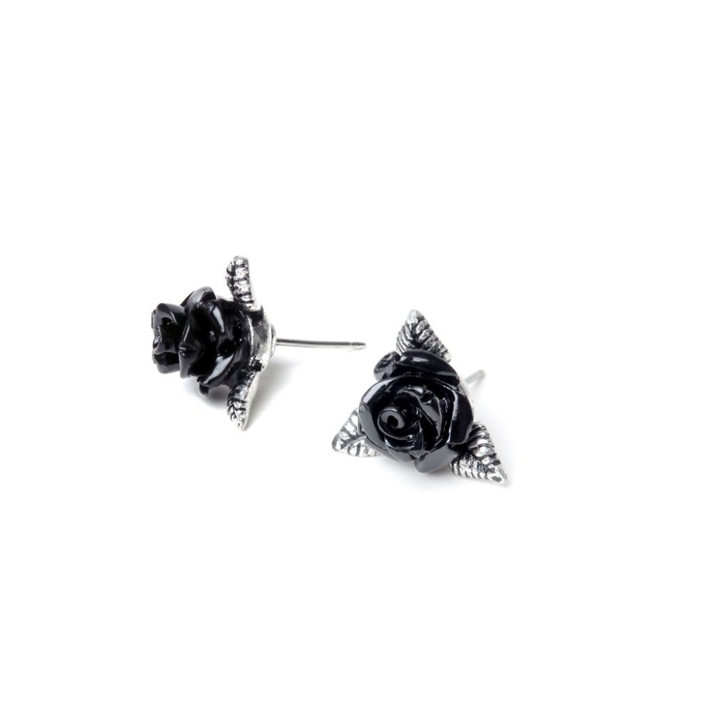 Alchemy Gothic Ring O'Roses Ear Studs Black Roses Pair Surg Post Earrings NWT - Picture 2 of 5